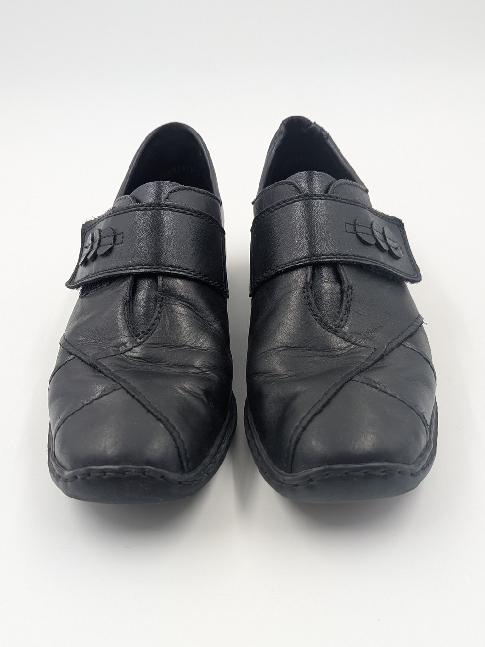 Rieker Black Leather Hook-and-Loop Casual Flats | Sz 7
